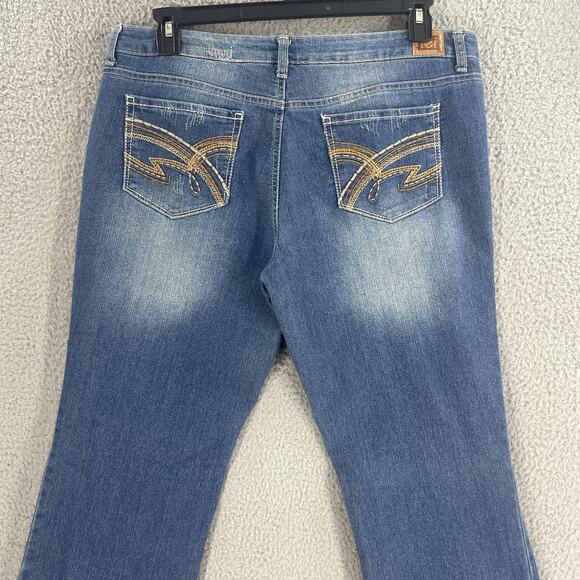 LEI Jeans Juniors 17 Long Felicia Low Rise Bootcut Embroidered Distressed Faded - Picture 8 of 13